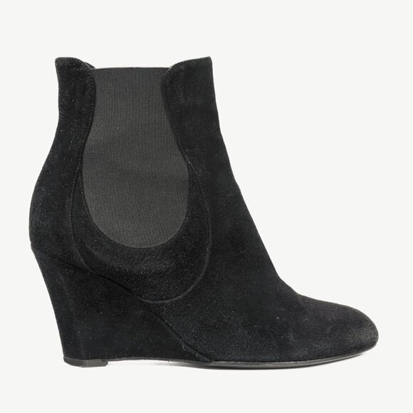 Yves Saint Laurent Nero Suede Chelsea Wedge Booties - Picture 1 of 9